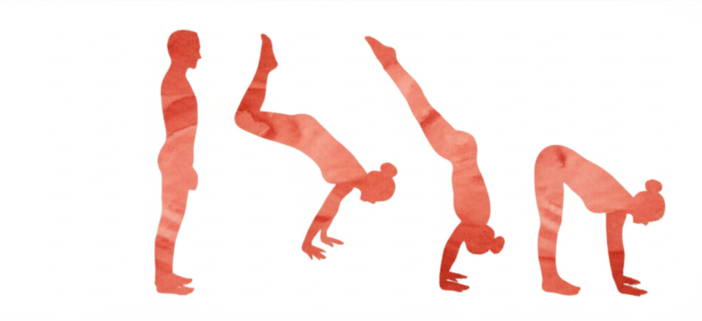 나는 비둘기 자세 동작 시퀀스