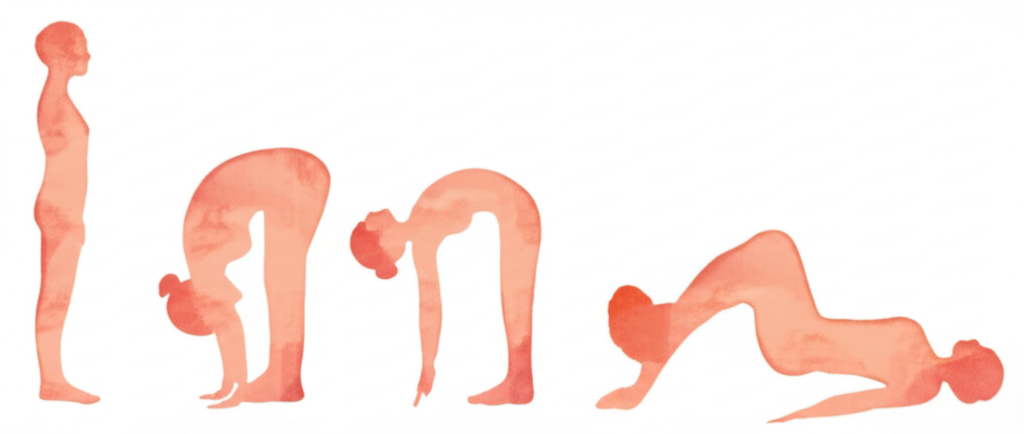 누운 비틀기 자세 동작 시퀀스