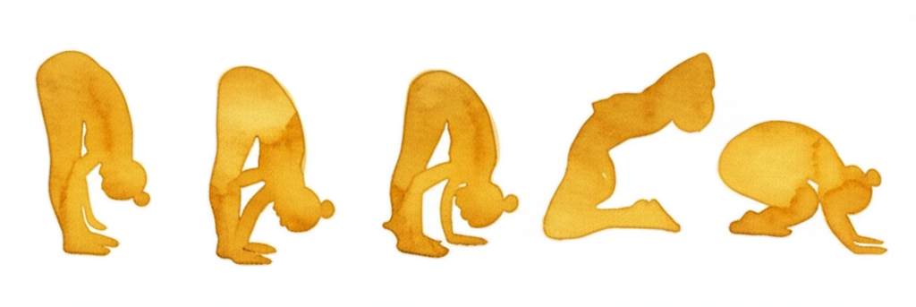 비튼 뿌리 자세 동작 시퀀스